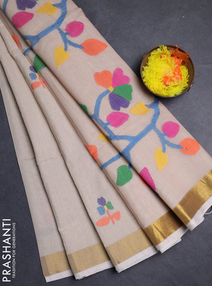 Beige Jamdani Silk Cotton Saree