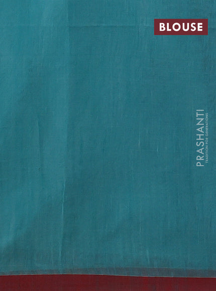 Teal Green & Red Jamdani Silk Cotton Saree