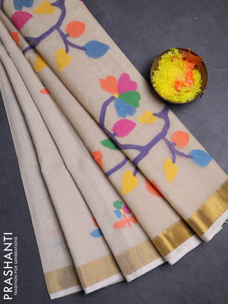 Beige Jamdani Silk Cotton Saree