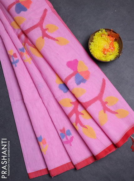 Pink & Red Jamdani Silk Cotton Saree
