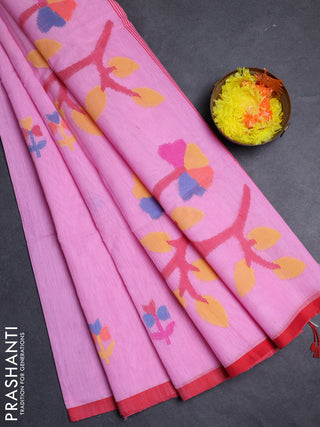 Pink & Red Jamdani Silk Cotton Saree
