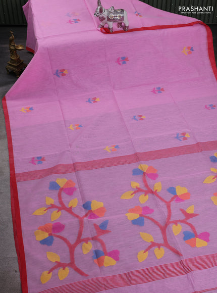 Pink & Red Jamdani Silk Cotton Saree