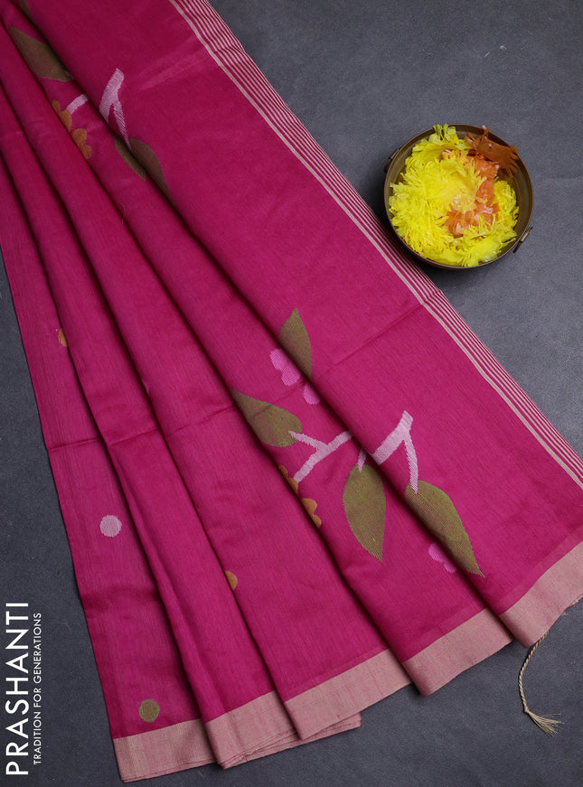 Pink & Beige Jamdani Silk Cotton Saree