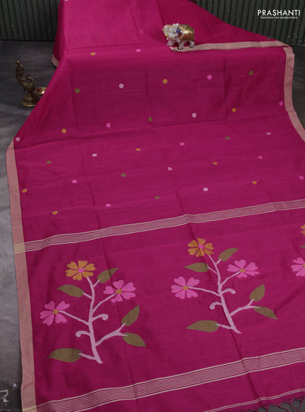 Pink & Beige Jamdani Silk Cotton Saree