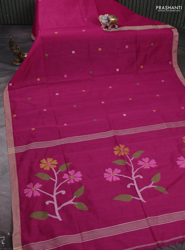 Pink & Beige Jamdani Silk Cotton Saree