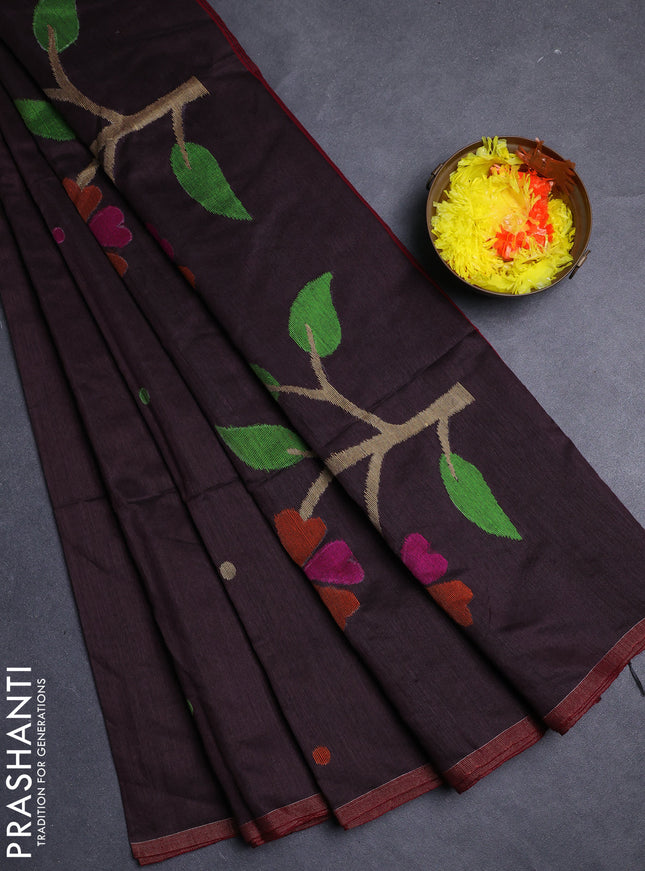 Coffee Brown Jamdani Silk Cotton Saree