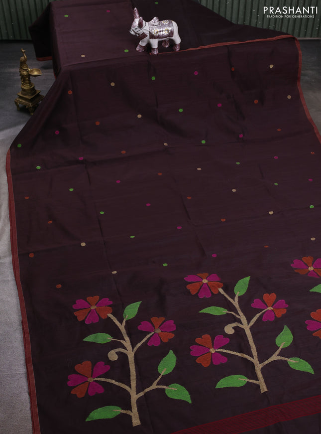 Coffee Brown Jamdani Silk Cotton Saree