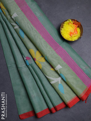 Green & Red Jamdani Silk Cotton Saree