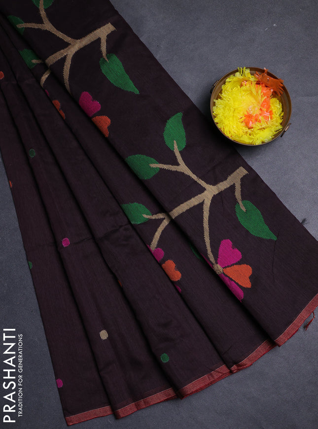 Maroon Jamdani Silk Cotton Saree