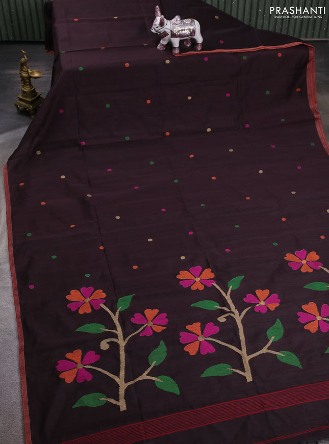 Maroon Jamdani Silk Cotton Saree