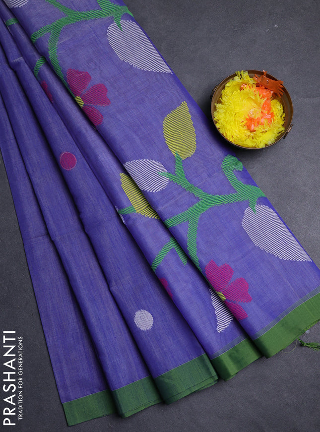 Blue & Green Jamdani Silk Cotton Saree