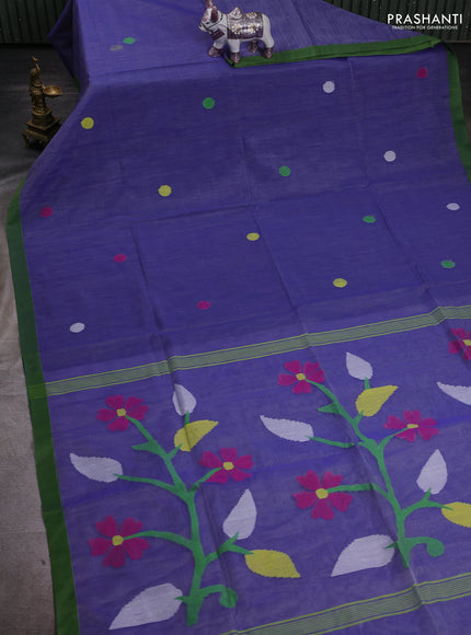 Blue & Green Jamdani Silk Cotton Saree