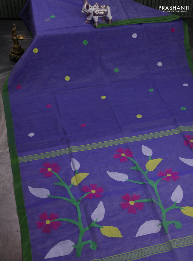 Blue & Green Jamdani Silk Cotton Saree