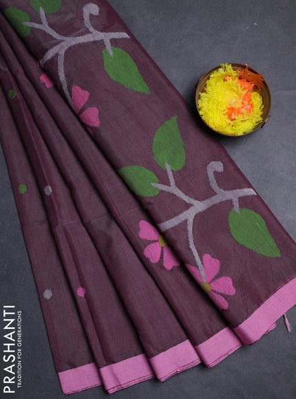 Wine & Pink Jamdani Silk Cotton Saree