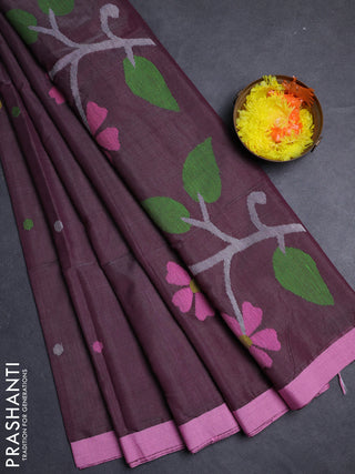 Wine & Pink Jamdani Silk Cotton Saree