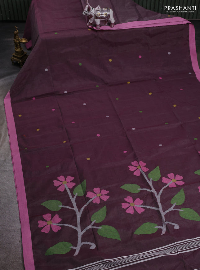 Wine & Pink Jamdani Silk Cotton Saree