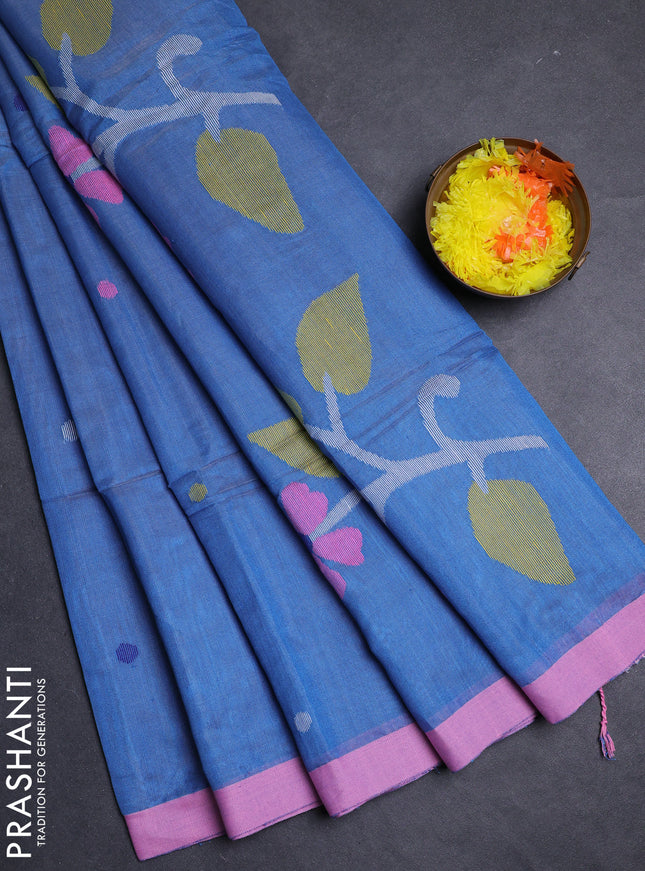 Blue & Pink Jamdani Silk Cotton Saree