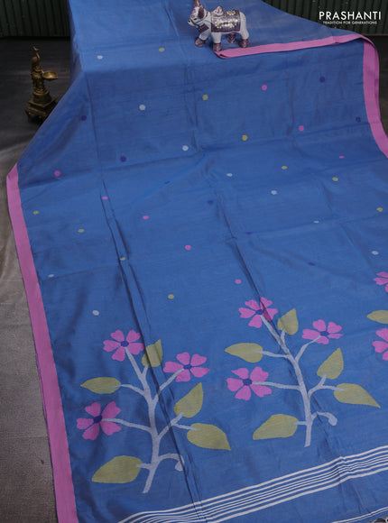 Blue & Pink Jamdani Silk Cotton Saree