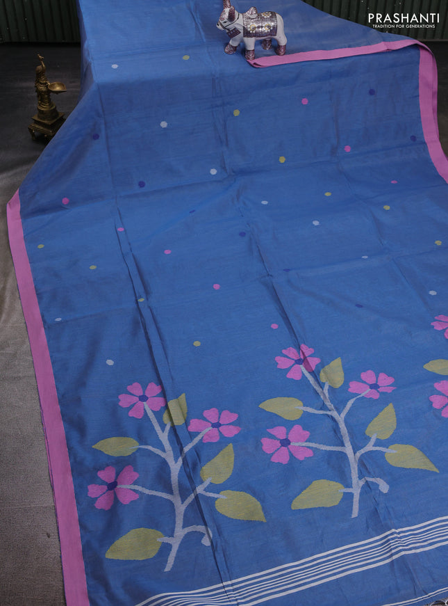 Blue & Pink Jamdani Silk Cotton Saree