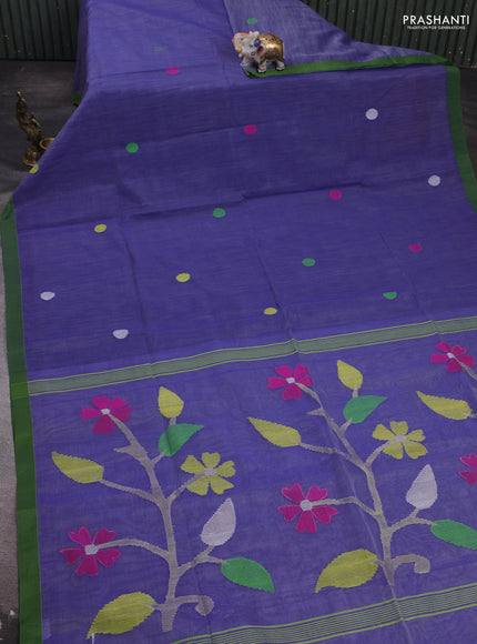 Blue & Green Jamdani Silk Cotton Saree