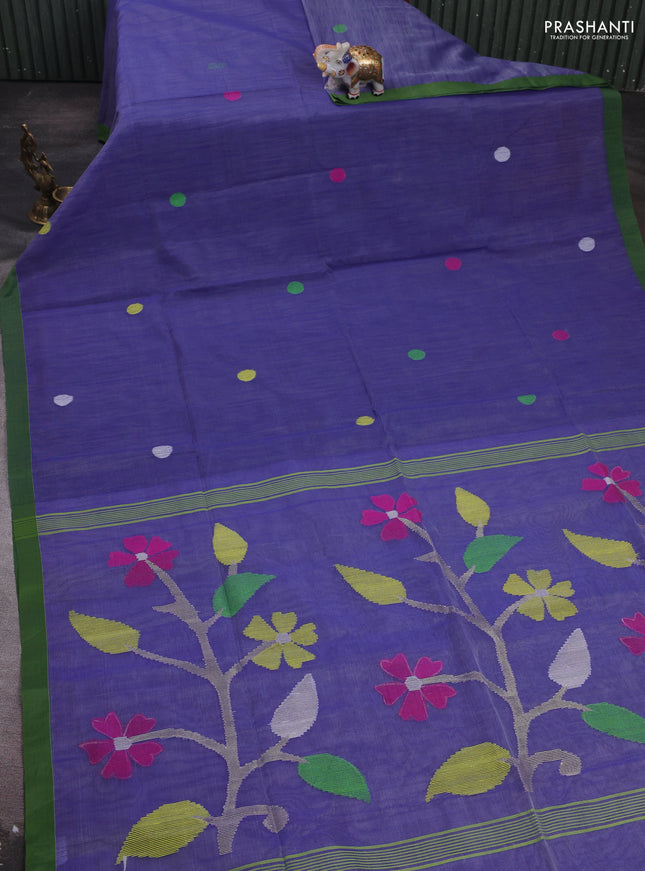 Blue & Green Jamdani Silk Cotton Saree