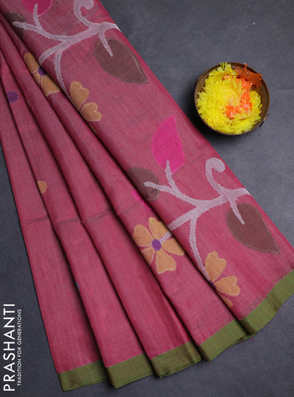 Maroon & Green Jamdani Silk Cotton Saree