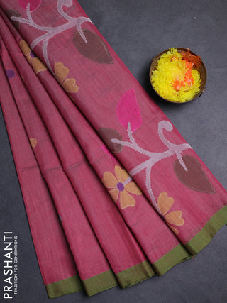 Maroon & Green Jamdani Silk Cotton Saree