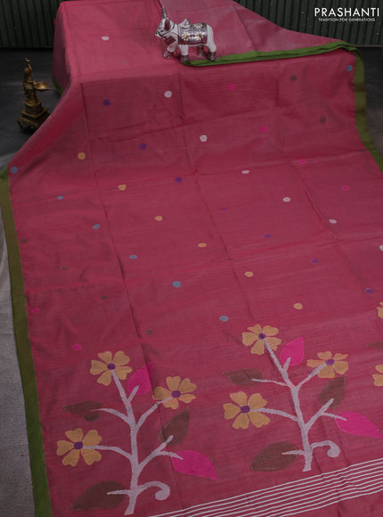 Maroon & Green Jamdani Silk Cotton Saree