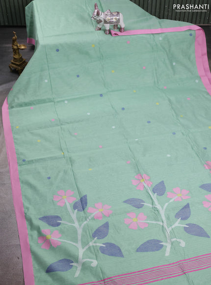 Pastel Green & Pink Jamdani Silk Cotton Saree