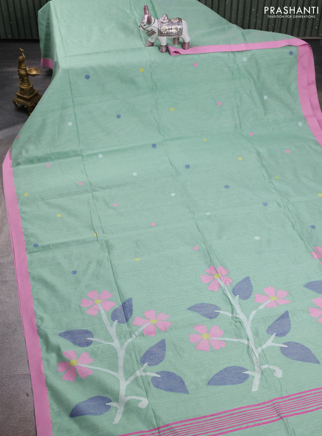 Pastel Green & Pink Jamdani Silk Cotton Saree