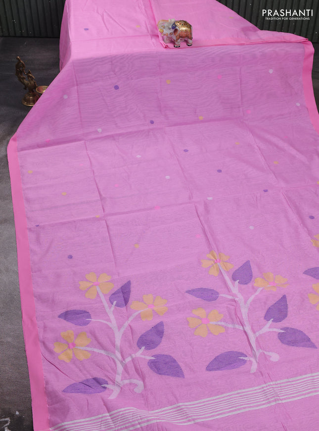Pink Jamdani Silk Cotton Saree