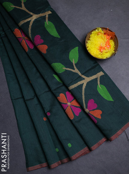 Bottle Green Jamdani Silk Cotton Saree