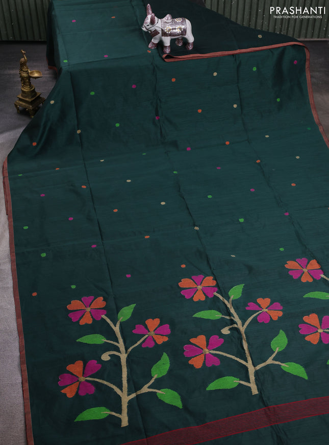 Bottle Green Jamdani Silk Cotton Saree