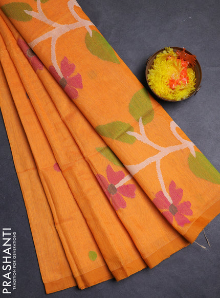Orange Jamdani Silk Cotton Saree