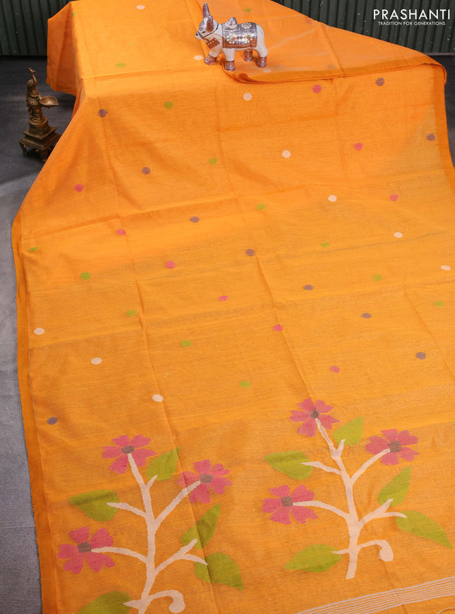 Orange Jamdani Silk Cotton Saree