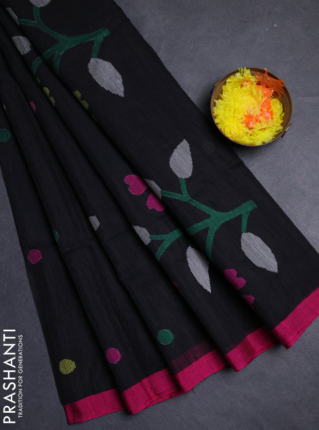 Black & Pink Jamdani Silk Cotton Saree