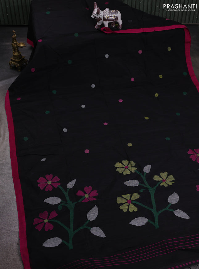 Black & Pink Jamdani Silk Cotton Saree