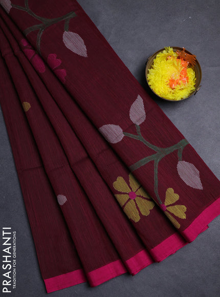 Maroon & Pink Jamdani Silk Cotton Saree