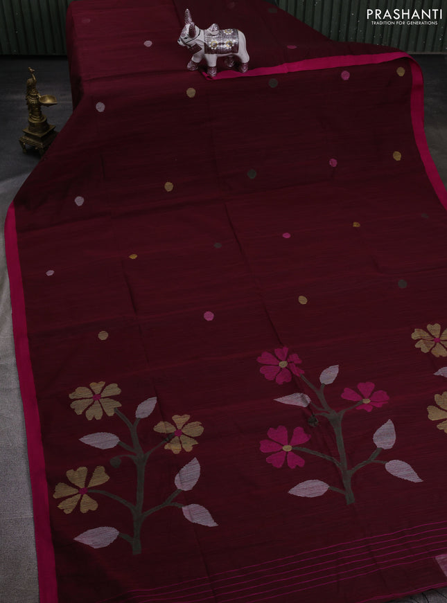 Maroon & Pink Jamdani Silk Cotton Saree