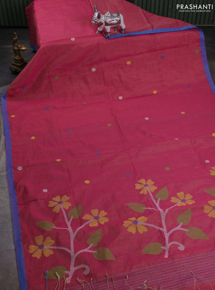 Pink & Cs Blue Jamdani Silk Cotton Saree