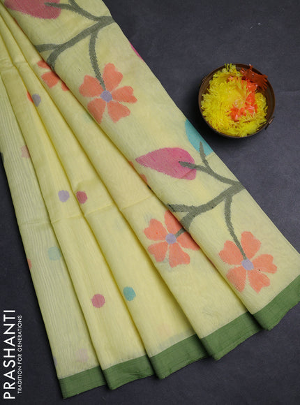 Pale Yellow & Green Jamdani Silk Cotton Saree