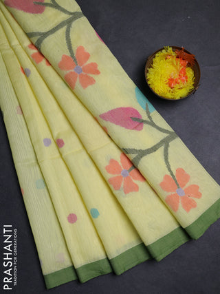 Pale Yellow & Green Jamdani Silk Cotton Saree
