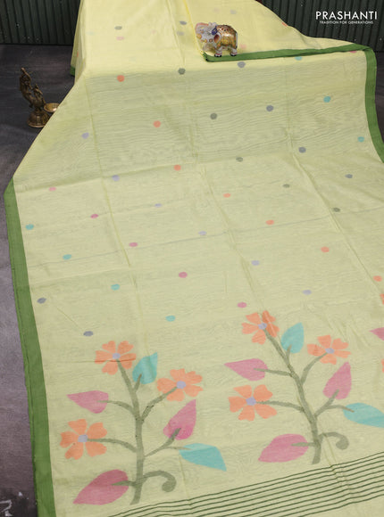 Pale Yellow & Green Jamdani Silk Cotton Saree