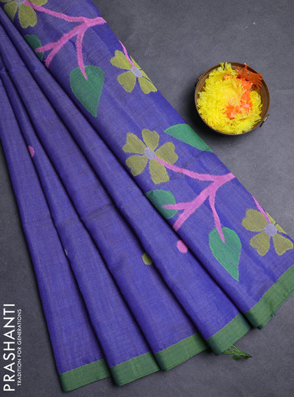Blue & Green Jamdani Silk Cotton Saree