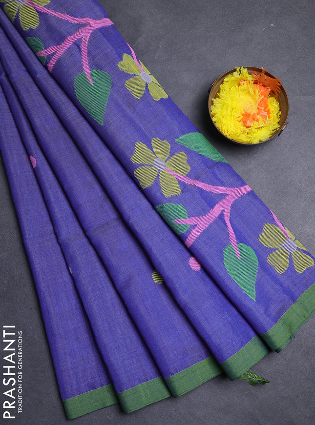 Blue & Green Jamdani Silk Cotton Saree