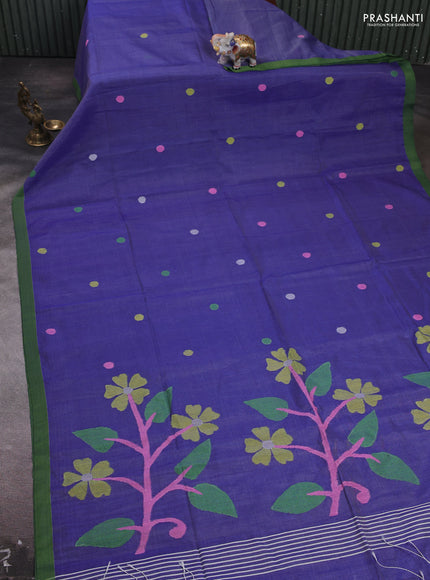 Blue & Green Jamdani Silk Cotton Saree