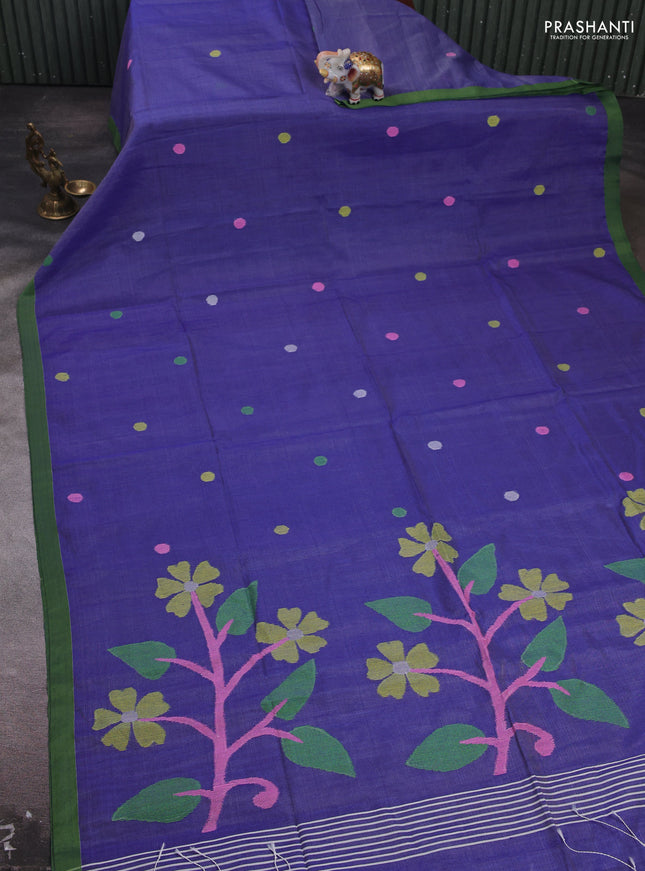 Blue & Green Jamdani Silk Cotton Saree