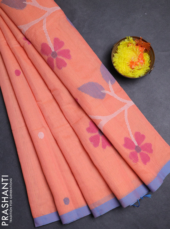 Peach & Cs Blue Jamdani Silk Cotton Saree