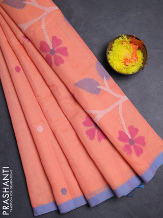 Peach & Cs Blue Jamdani Silk Cotton Saree
