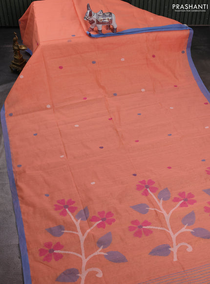 Peach & Cs Blue Jamdani Silk Cotton Saree